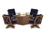 Braxton 5-Piece Deep Seating Swivel Conversation Set with Fire Pit Table
