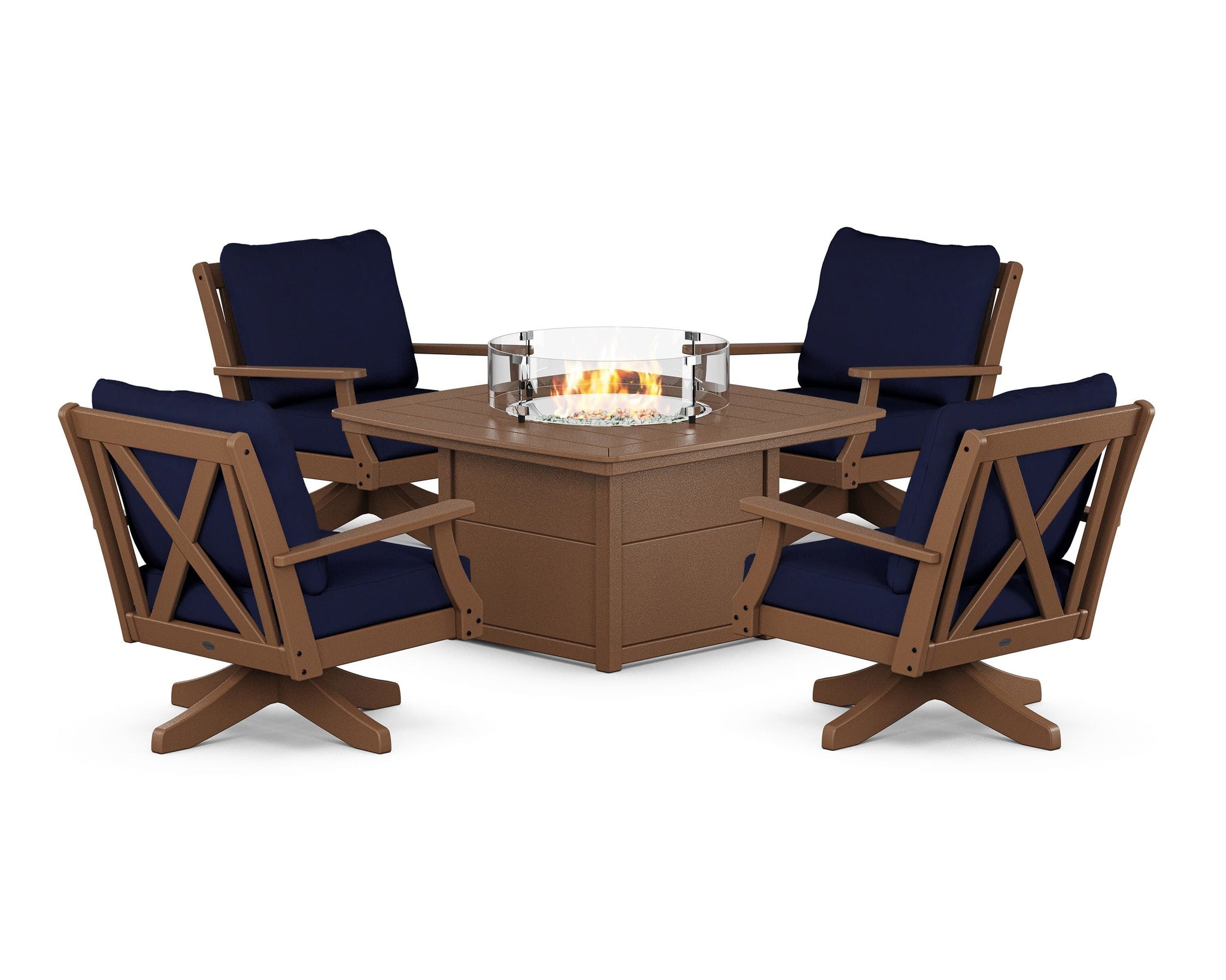 Braxton 5-Piece Deep Seating Swivel Conversation Set with Fire Pit Table