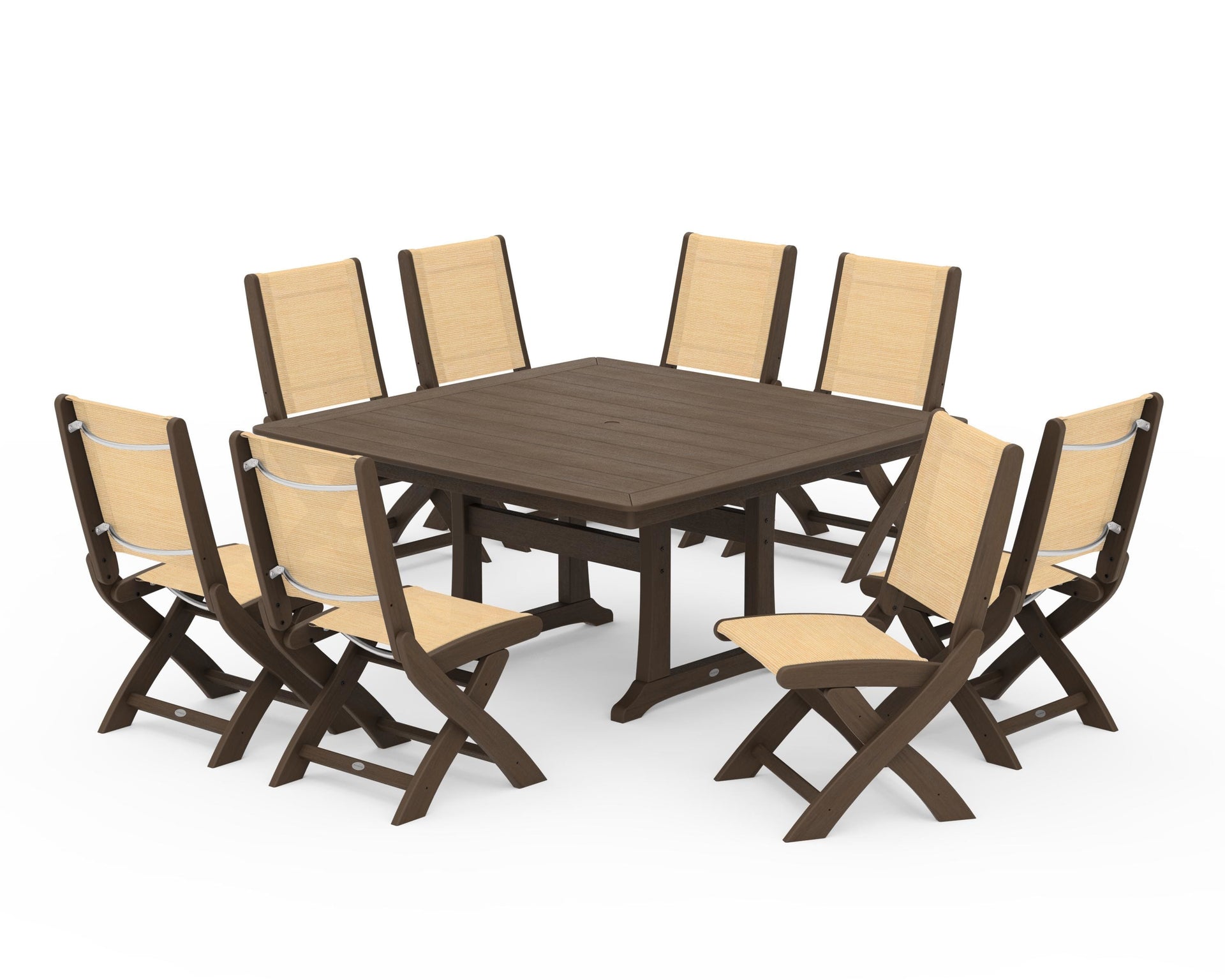 Coastal Folding Side Chair 9-Piece Dining Set with Trestle Legs