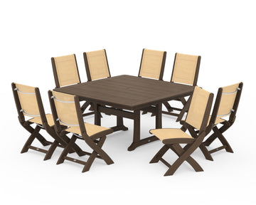 Coastal Folding Side Chair 9-Piece Dining Set with Trestle Legs
