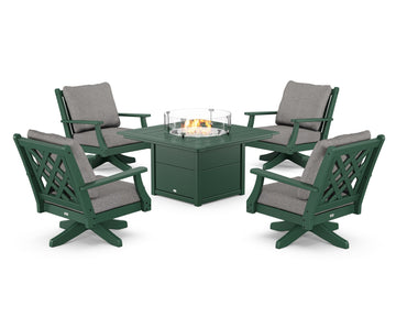 Wovendale 5-Piece Deep Seating Swivel Conversation Set with Fire Pit Table