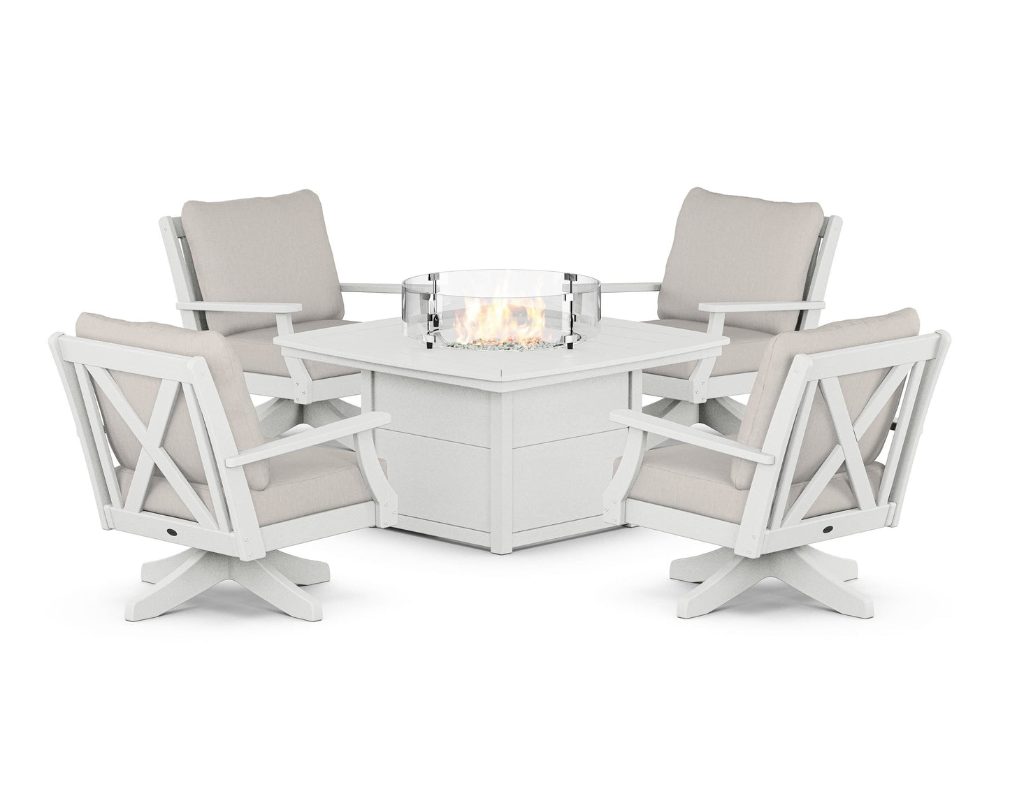 Braxton 5-Piece Deep Seating Swivel Conversation Set with Fire Pit Table