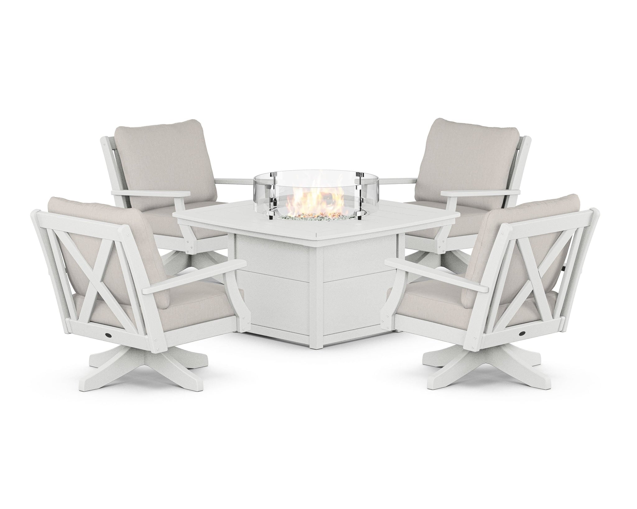 Braxton 5-Piece Deep Seating Swivel Conversation Set with Fire Pit Table