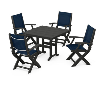 Coastal Folding Chair 5-Piece Farmhouse Dining Set