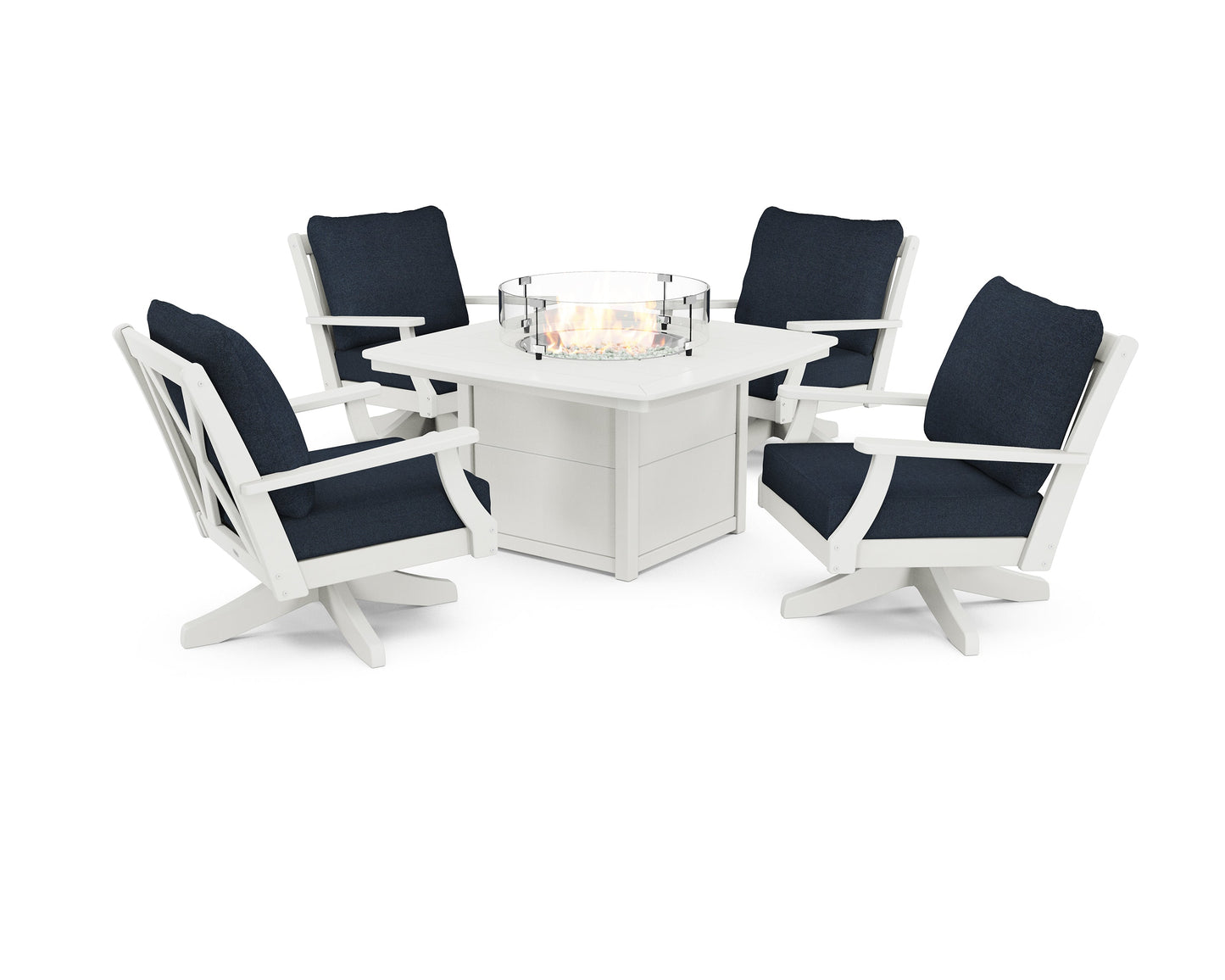 Braxton 5-Piece Deep Seating Swivel Conversation Set with Fire Pit Table