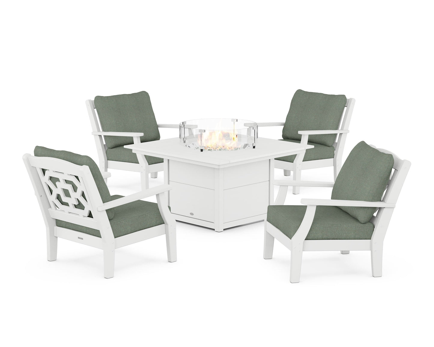 Chinoiserie 5-Piece Deep Seating Set with Fire Pit Table