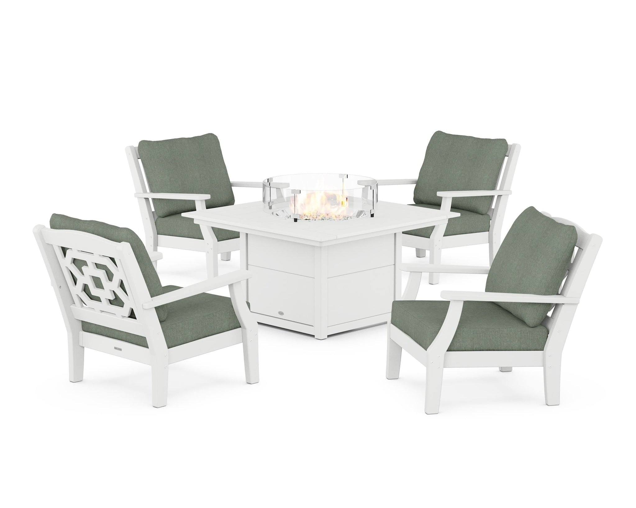 Chinoiserie 5-Piece Deep Seating Set with Fire Pit Table
