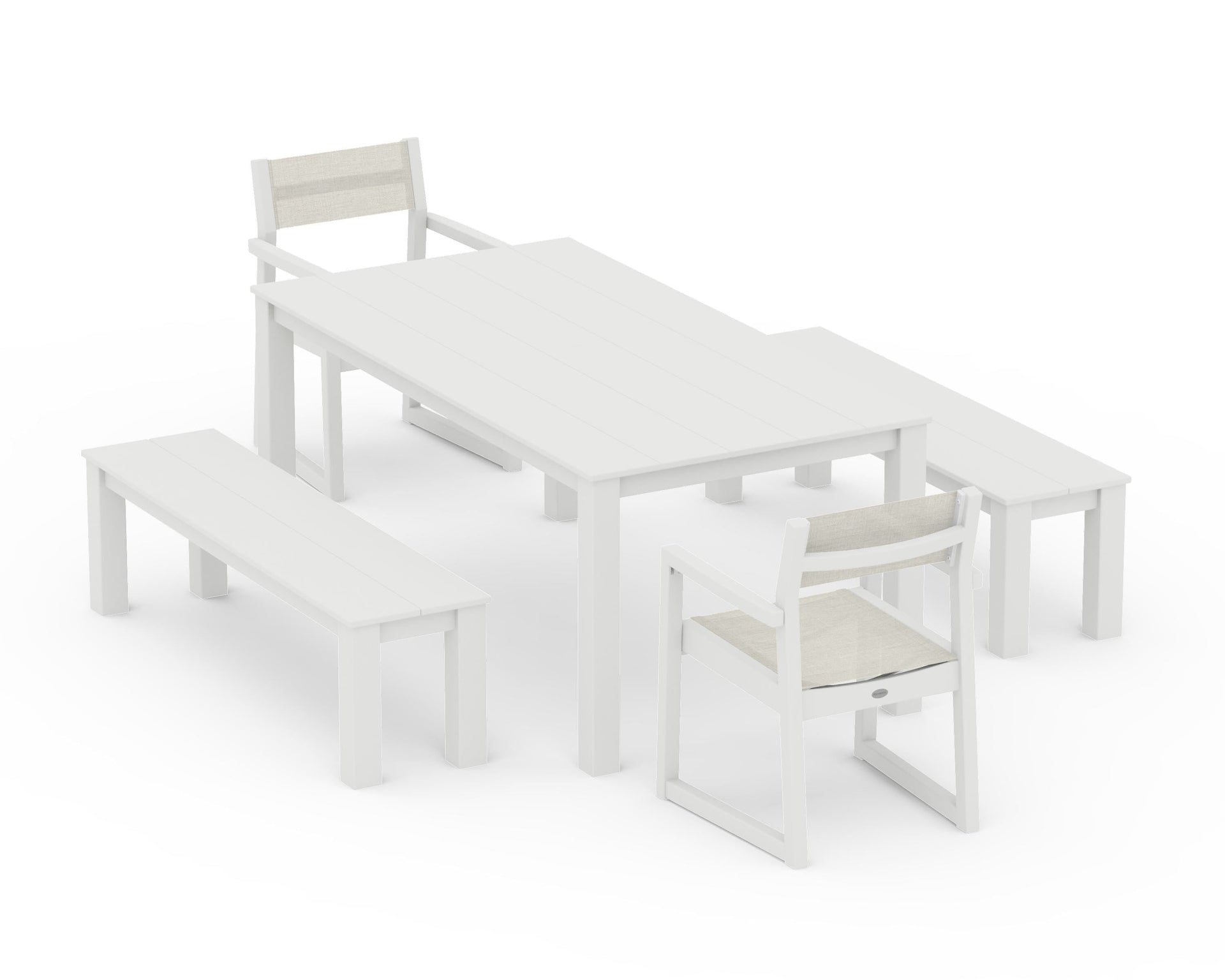 EDGE Sling Arm Chair 5-Piece Parsons Dining Set with Benches