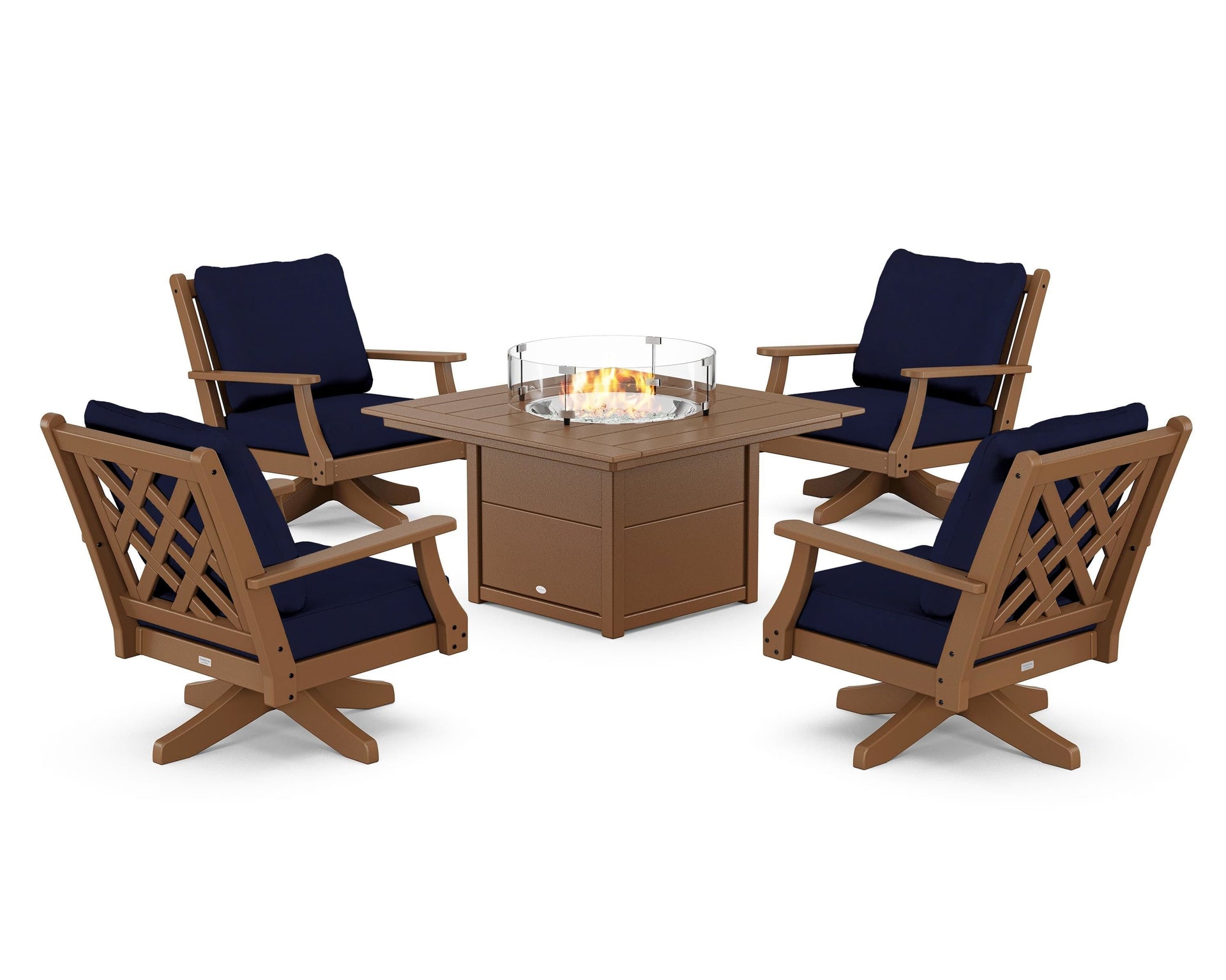 Wovendale 5-Piece Deep Seating Swivel Conversation Set with Fire Pit Table