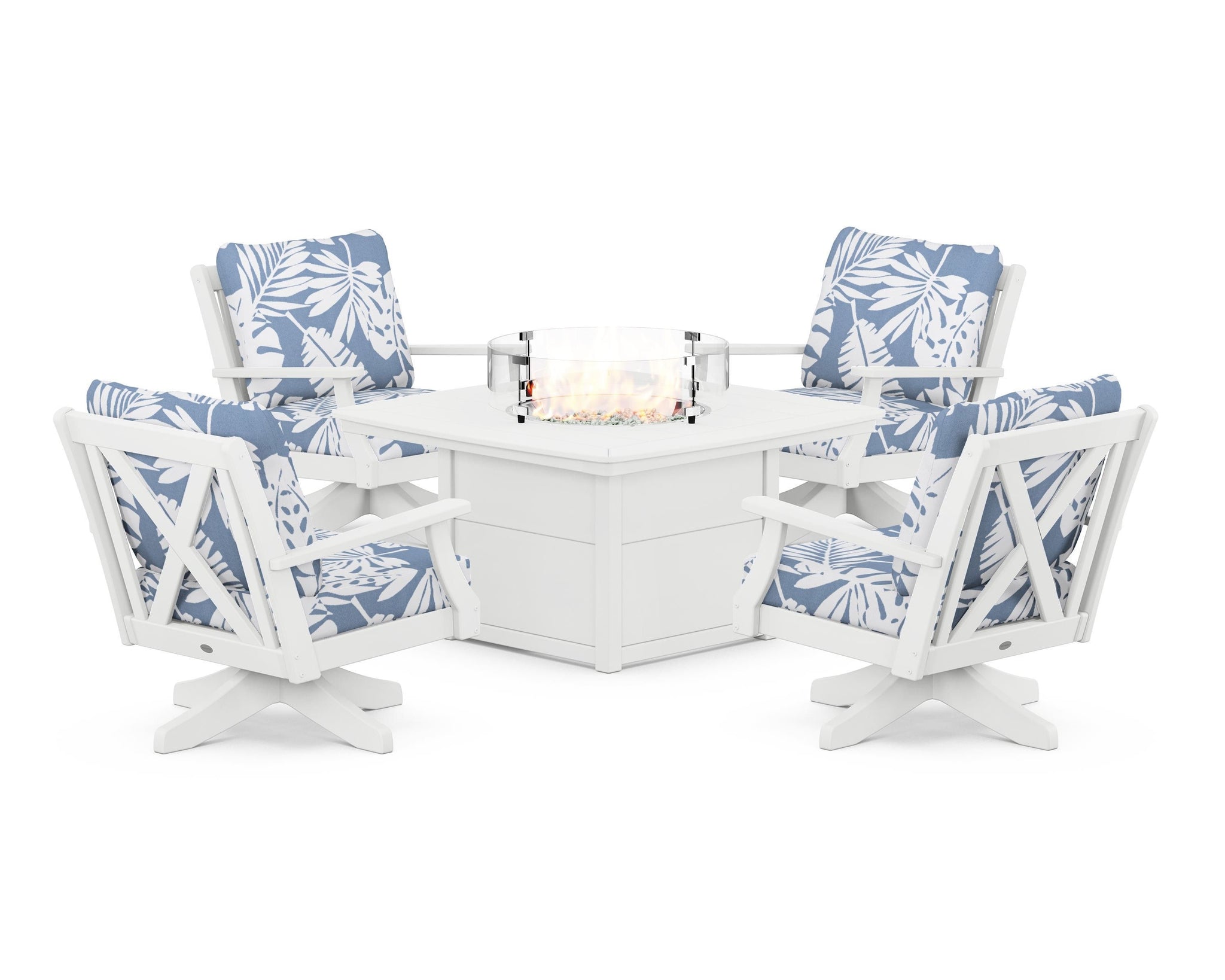 Braxton 5-Piece Deep Seating Swivel Conversation Set with Fire Pit Table