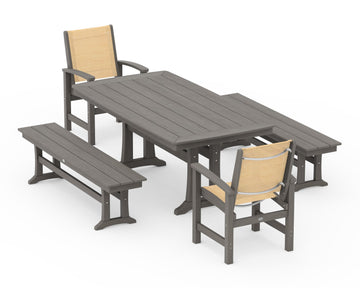 Coastal 5-Piece Dining Set with Trestle Legs and Benches