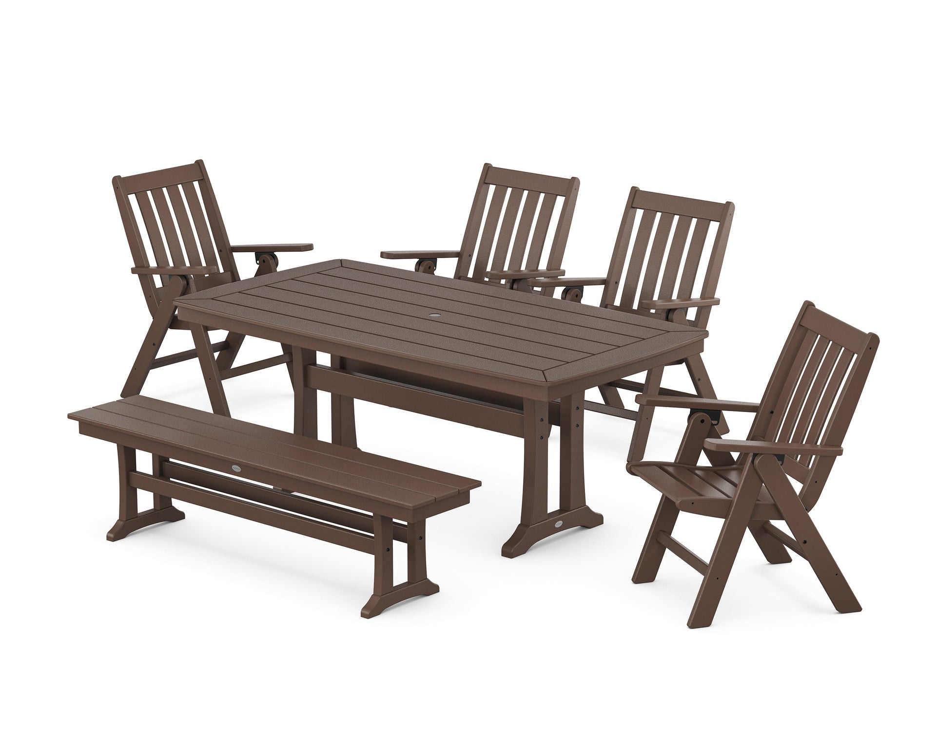 Vineyard Folding Chair 6-Piece Dining Set with Trestle Legs and Bench