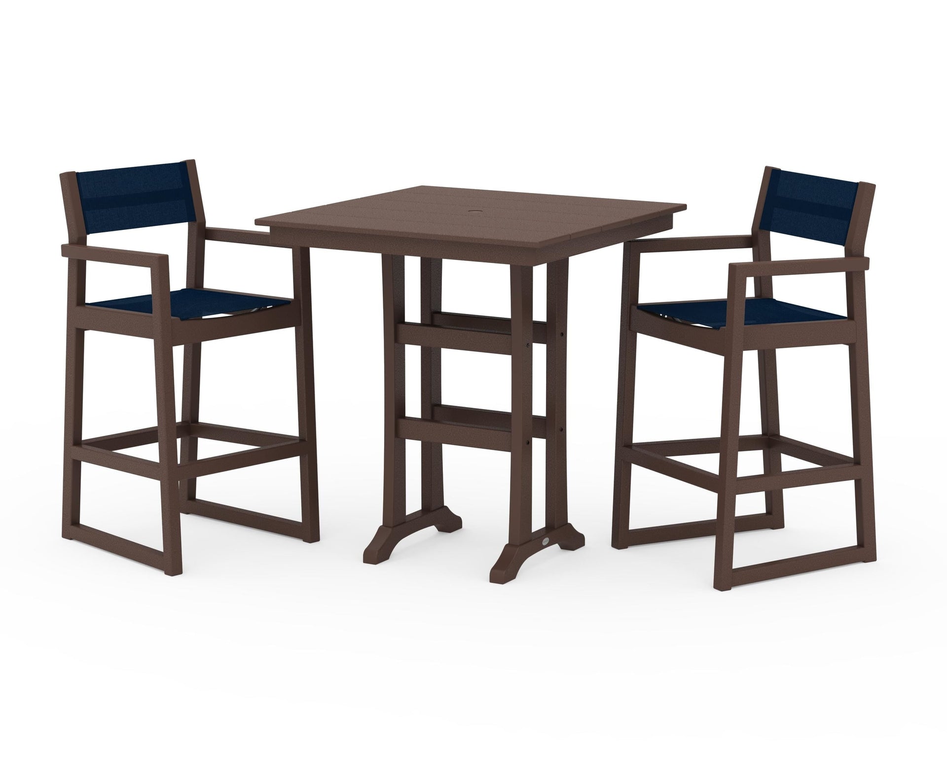 EDGE Sling Arm Chair 3-Piece Farmhouse Bar Set with Trestle Legs