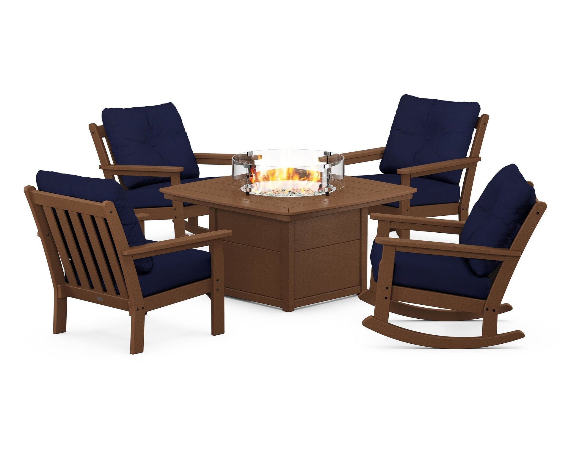 Vineyard 5-Piece Deep Seating Rocking Chair Conversation Set with Fire Pit Table