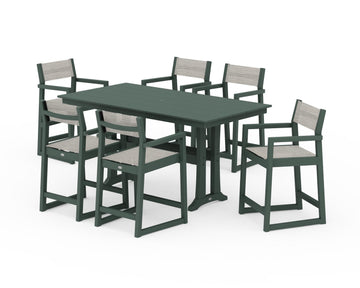 EDGE Sling Arm Chair 7-Piece Farmhouse Counter Set with Trestle Legs