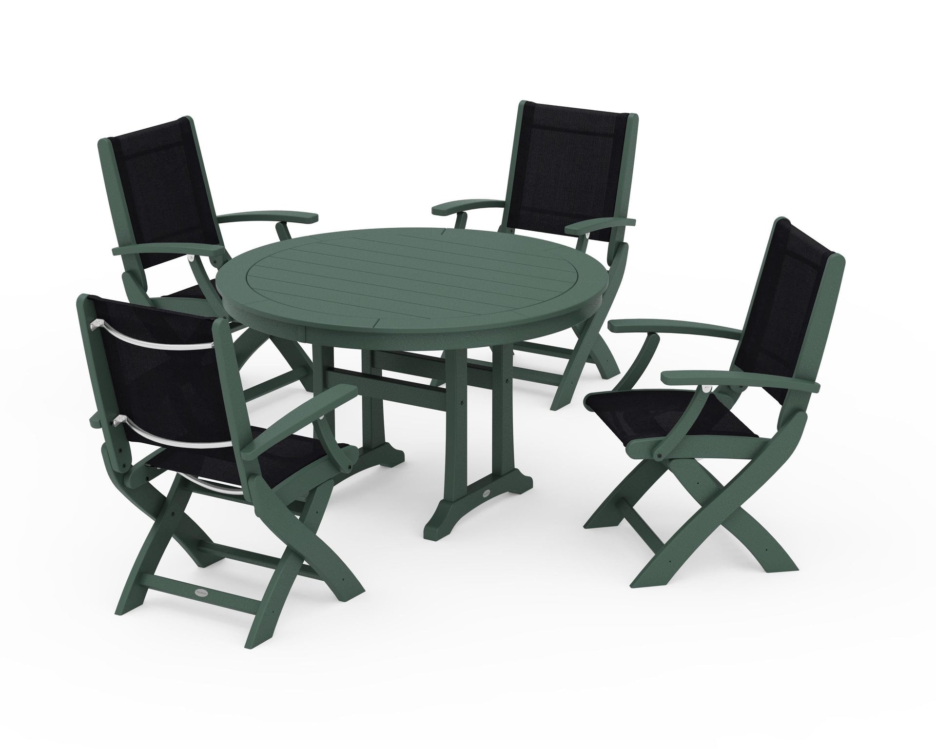 Coastal Folding Chair 5-Piece Round Dining Set with Trestle Legs