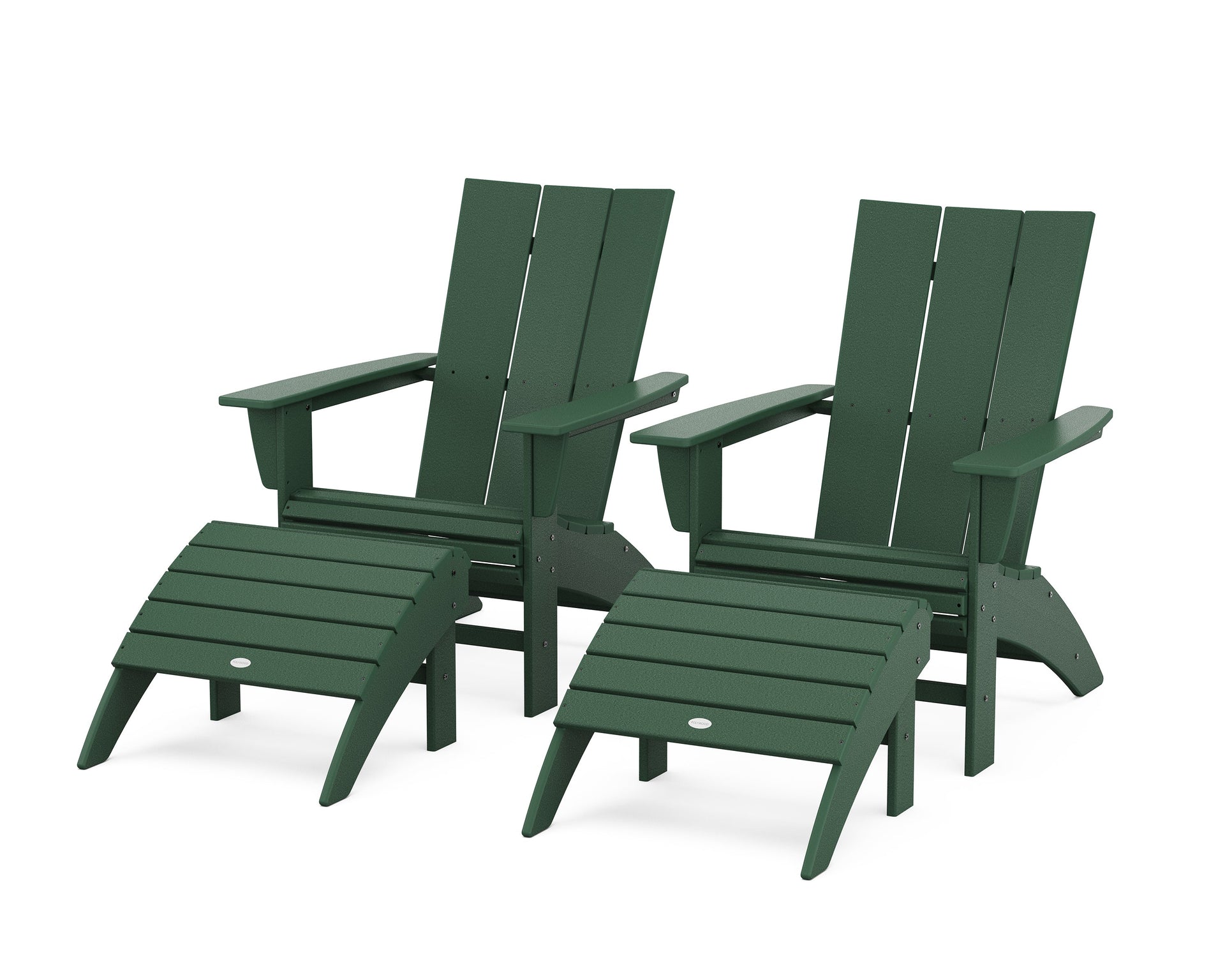Modern Curveback Adirondack Chair 4-Piece Set with Ottomans