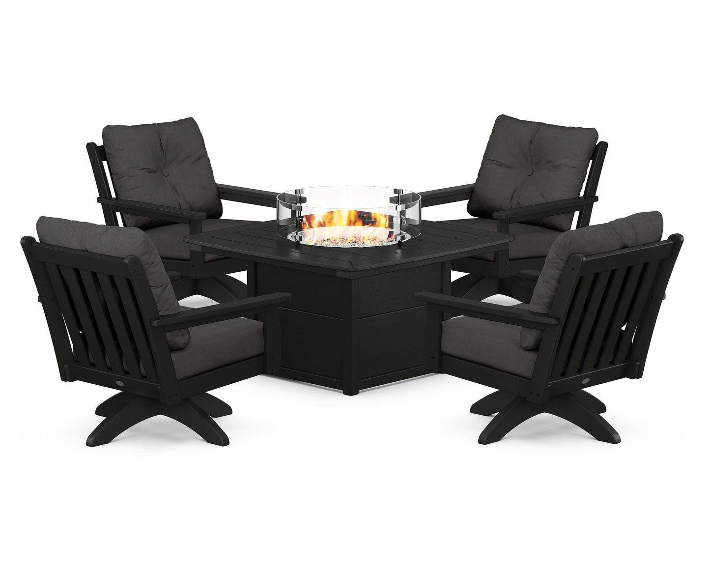 Vineyard 5-Piece Deep Seating Swivel Conversation Set with Fire Pit Table