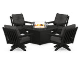 Vineyard 5-Piece Deep Seating Swivel Conversation Set with Fire Pit Table