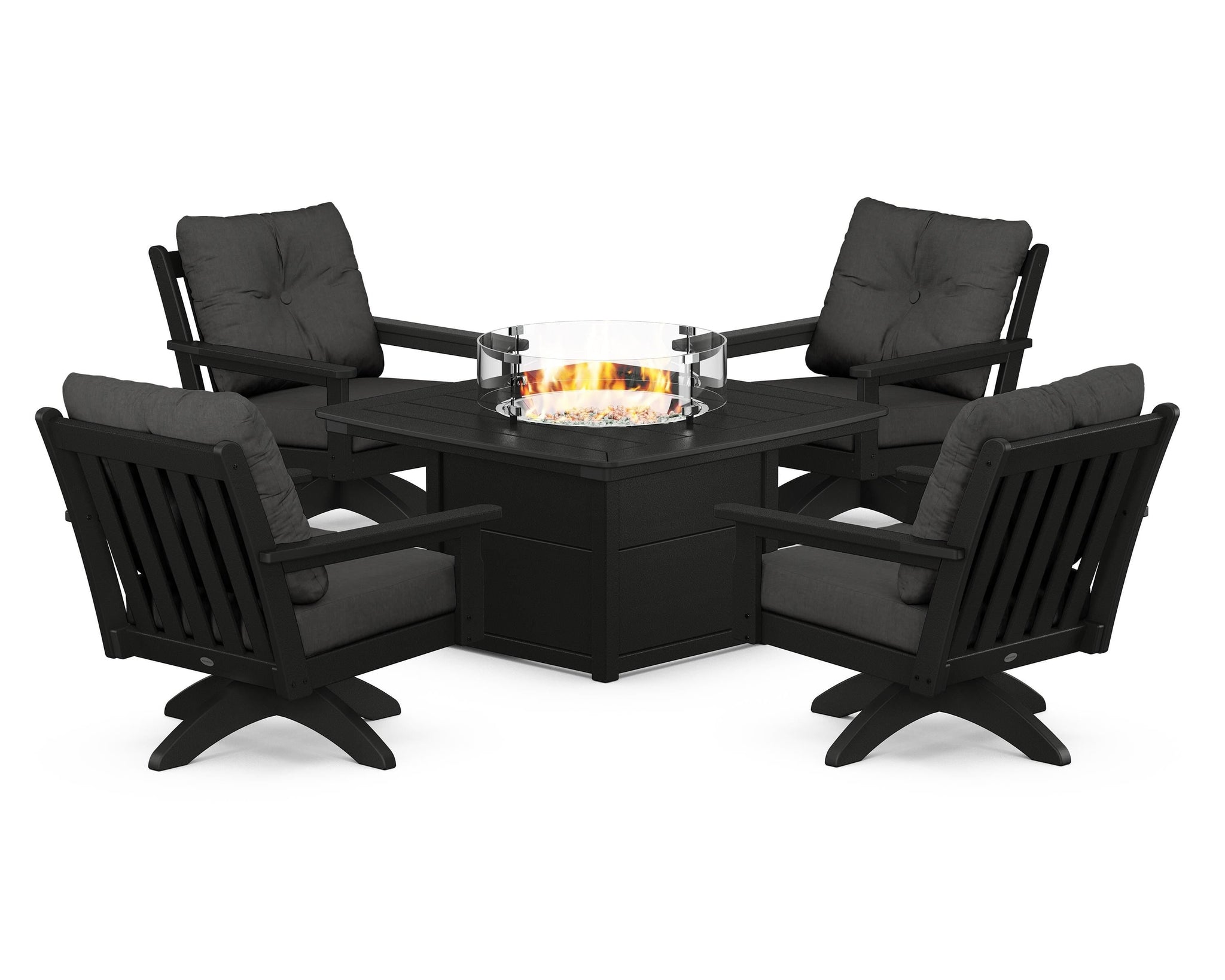 Vineyard 5-Piece Deep Seating Swivel Conversation Set with Fire Pit Table