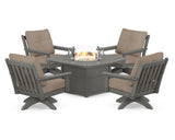 Vineyard 5-Piece Deep Seating Swivel Conversation Set with Fire Pit Table