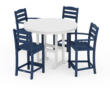 La Casa Café 5-Piece Round Farmhouse Counter Dining Set