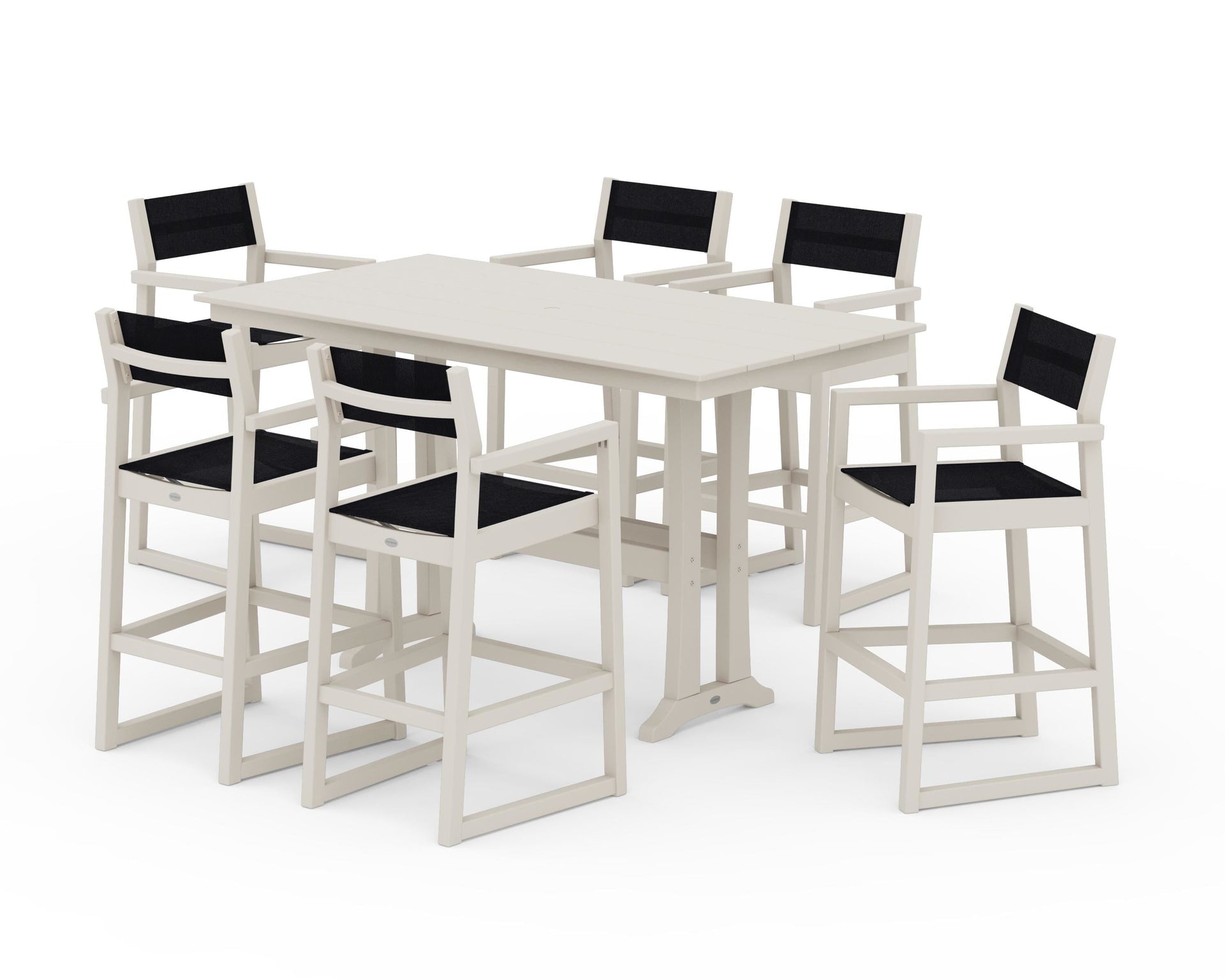 EDGE Sling Arm Chair 7-Piece Farmhouse Bar Set with Trestle Legs
