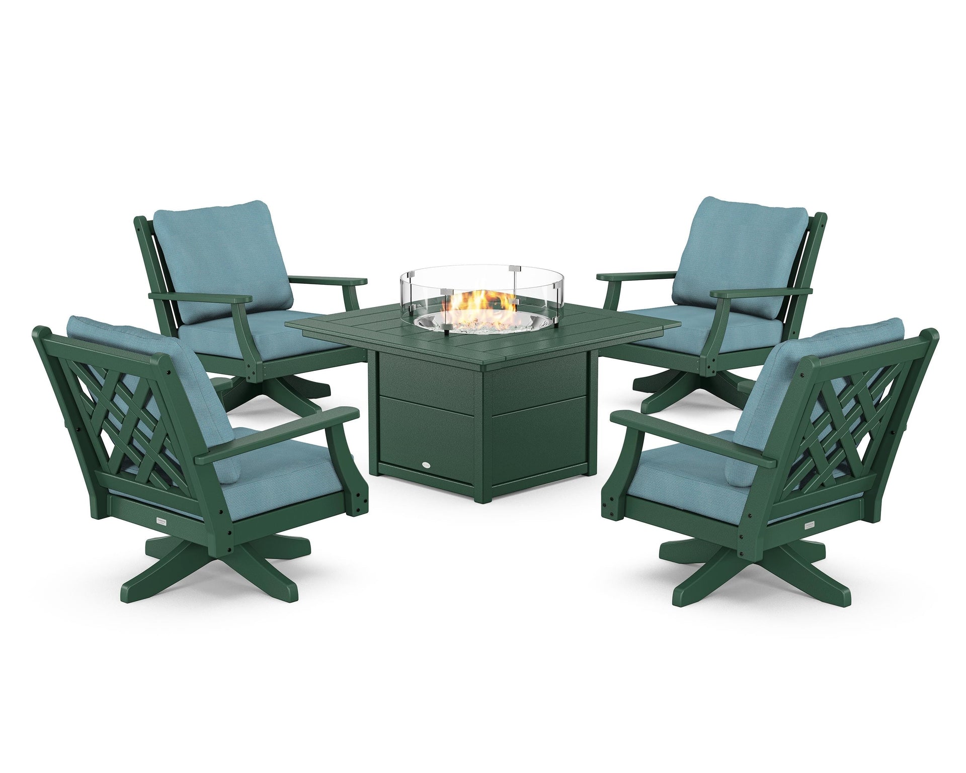 Wovendale 5-Piece Deep Seating Swivel Conversation Set with Fire Pit Table