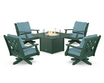 Wovendale 5-Piece Deep Seating Swivel Conversation Set with Fire Pit Table
