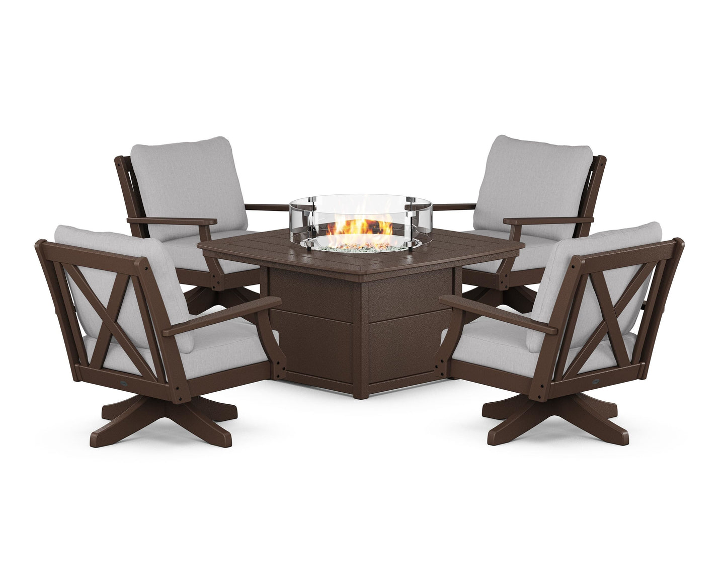 Braxton 5-Piece Deep Seating Swivel Conversation Set with Fire Pit Table