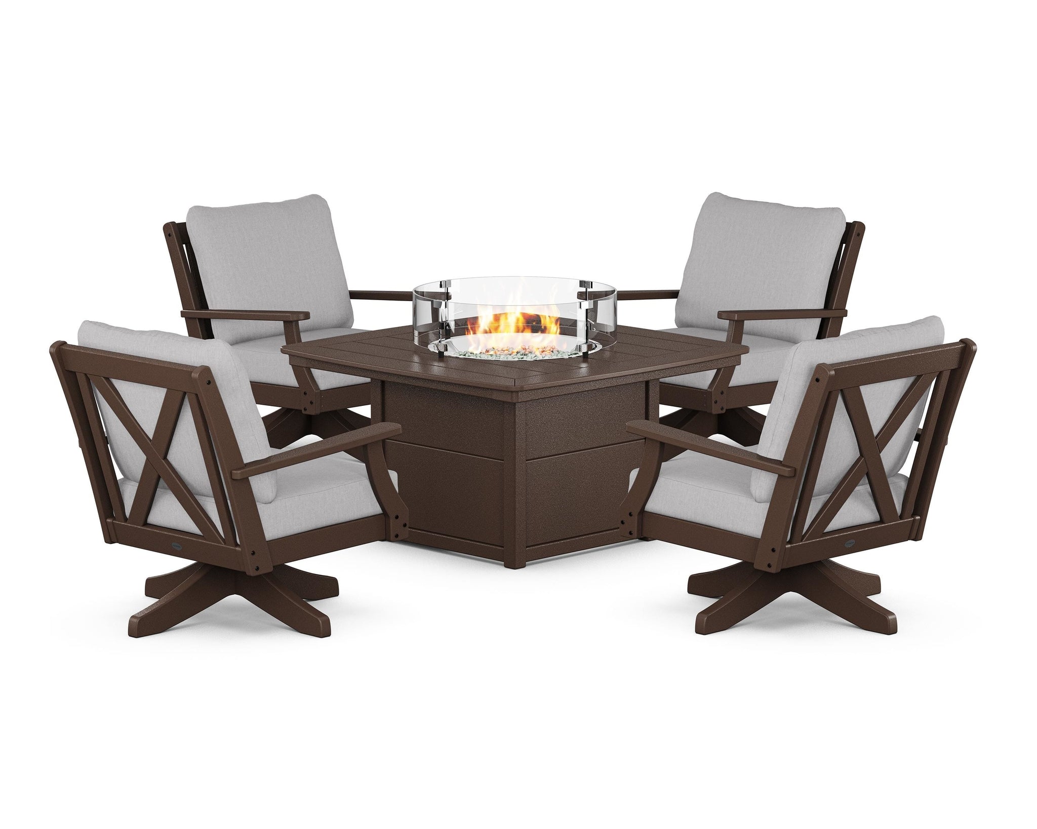 Braxton 5-Piece Deep Seating Swivel Conversation Set with Fire Pit Table