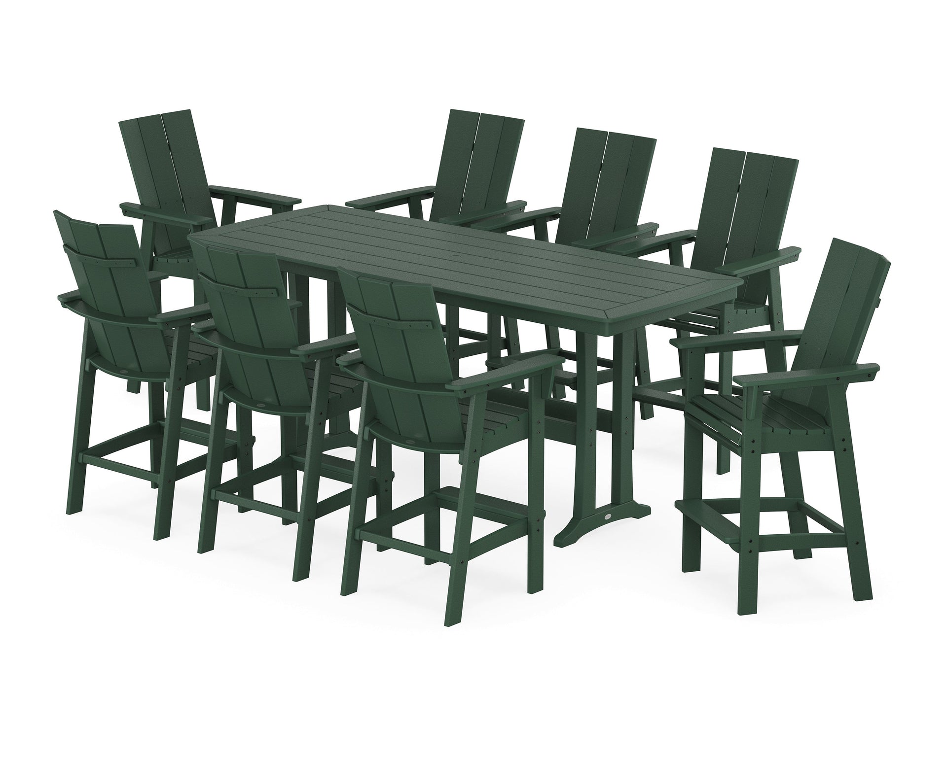 Modern Curveback Adirondack 9-Piece Bar Set with Trestle Legs