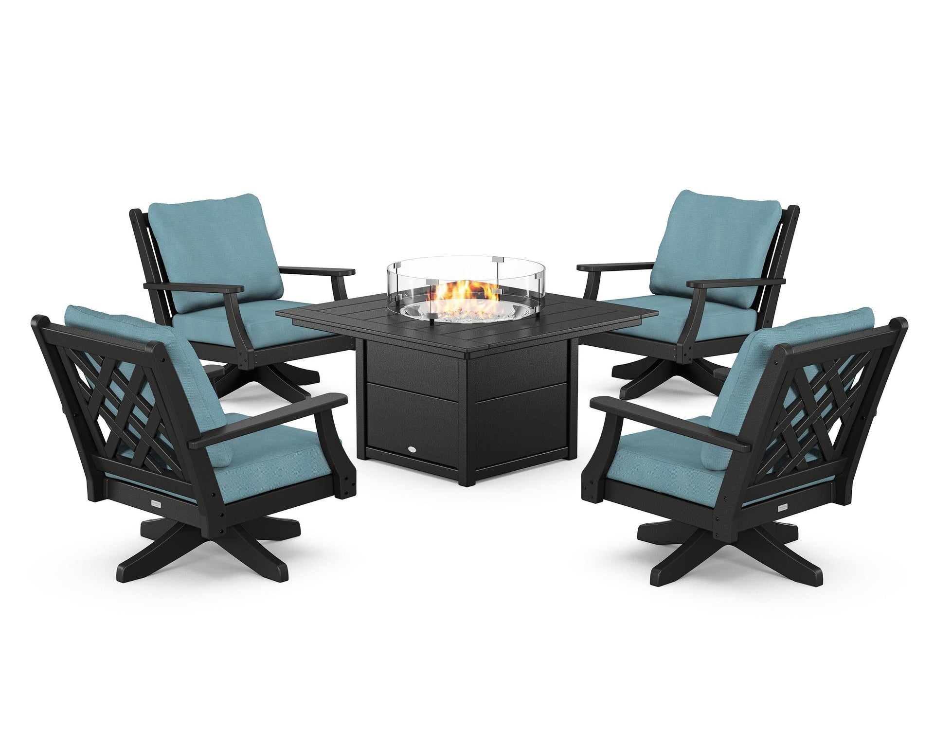 Wovendale 5-Piece Deep Seating Swivel Conversation Set with Fire Pit Table