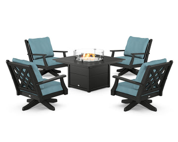 Wovendale 5-Piece Deep Seating Swivel Conversation Set with Fire Pit Table