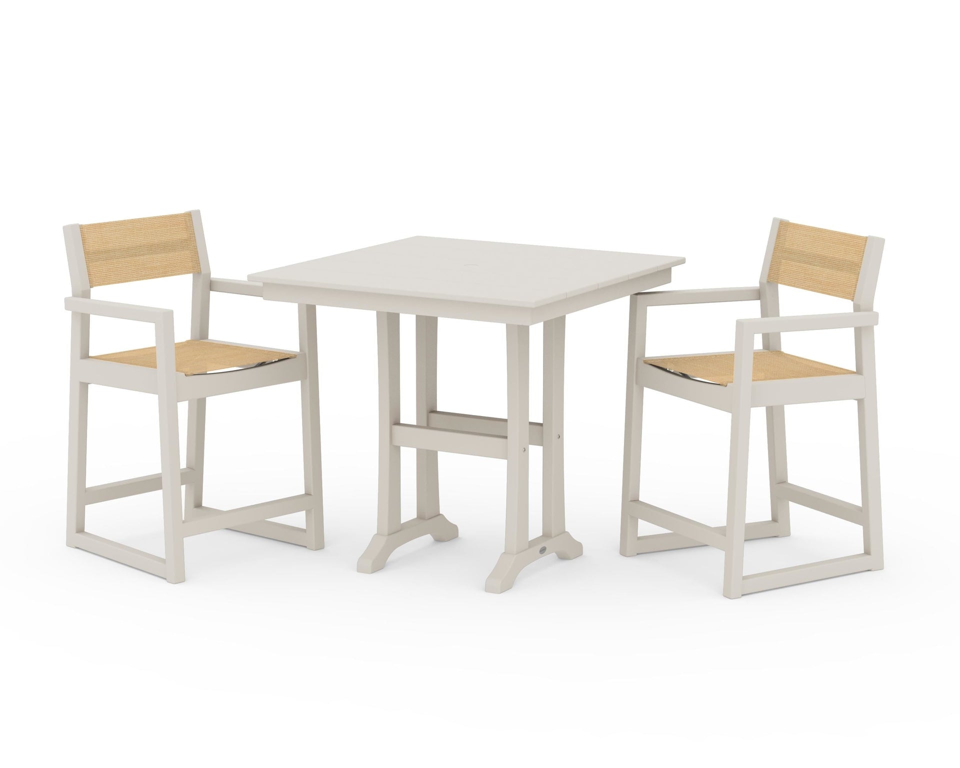 EDGE Sling Arm Chair 3-Piece Farmhouse Counter Set with Trestle Legs