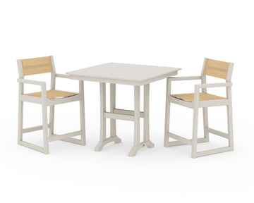 EDGE Sling Arm Chair 3-Piece Farmhouse Counter Set with Trestle Legs