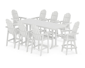 Vineyard Curveback Adirondack Swivel 9-Piece Farmhouse Bar Set with Trestle Legs