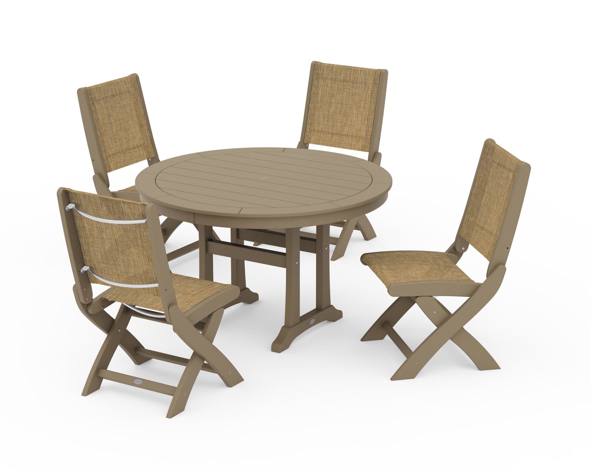 Coastal Folding Side Chair 5-Piece Round Dining Set With Trestle Legs