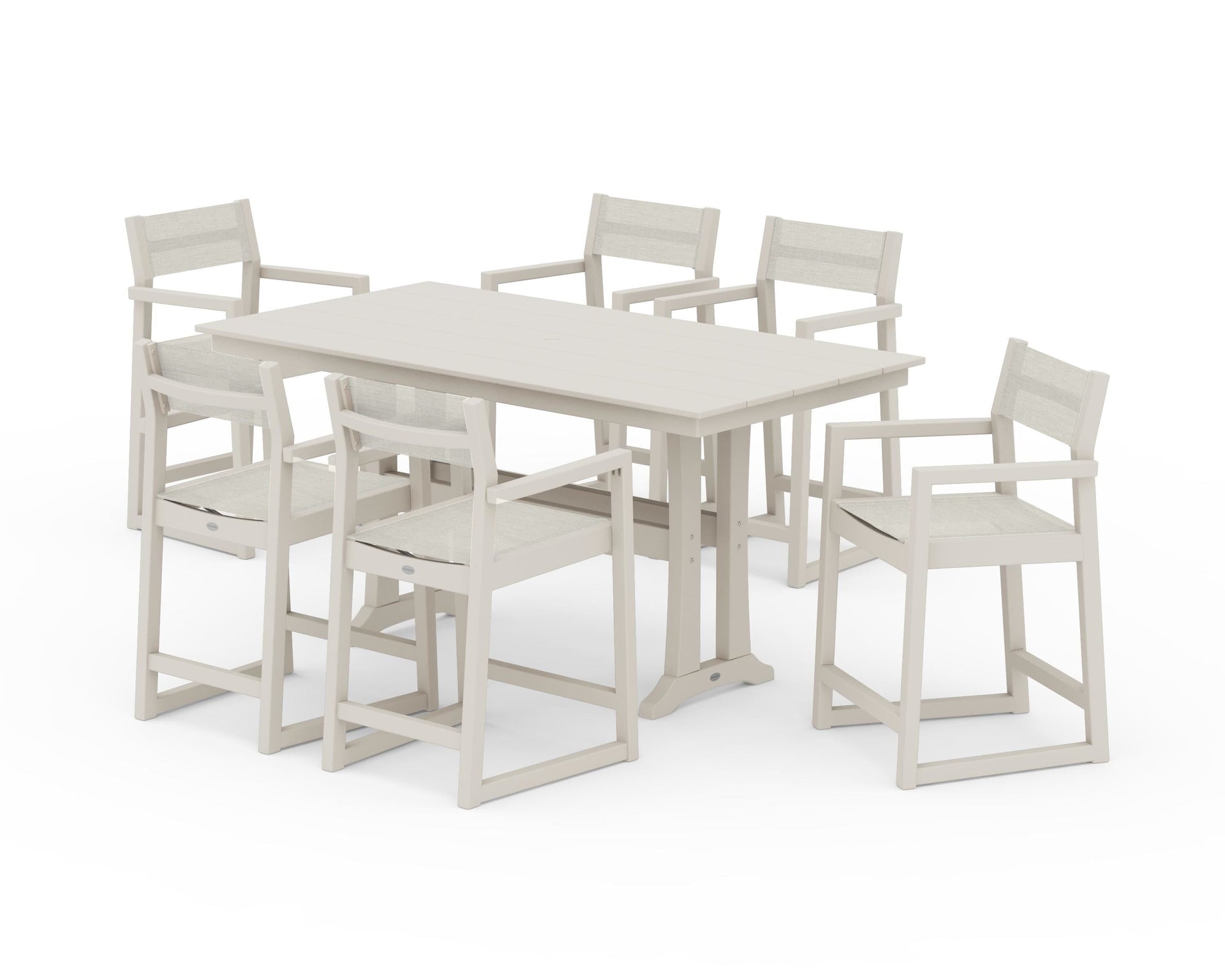 EDGE Sling Arm Chair 7-Piece Farmhouse Counter Set with Trestle Legs