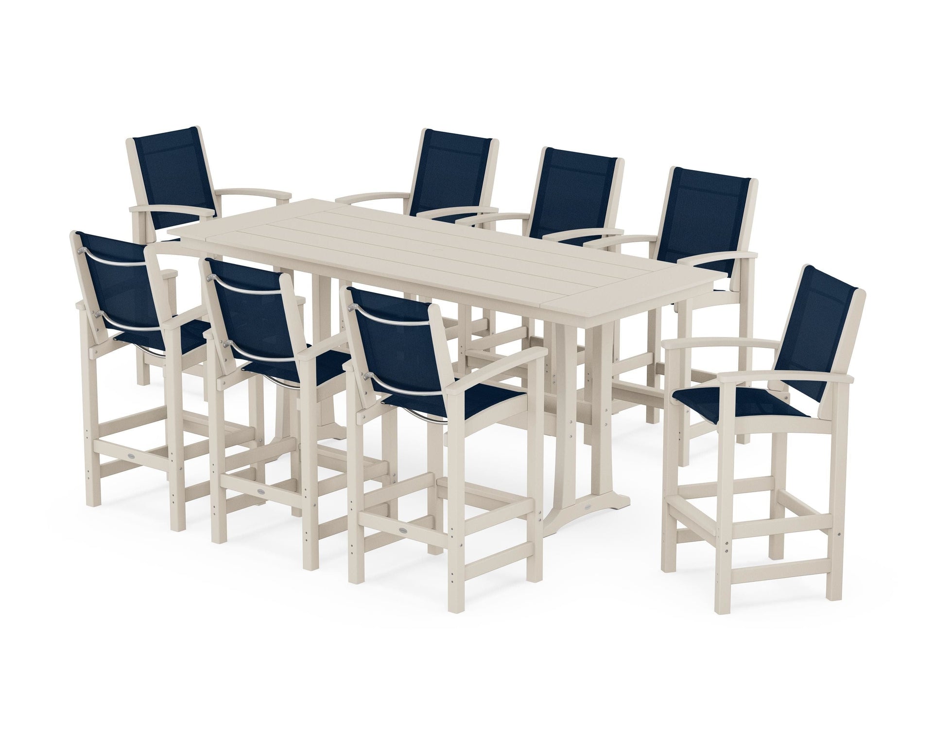 Coastal 9-Piece Farmhouse Bar Set with Trestle Legs