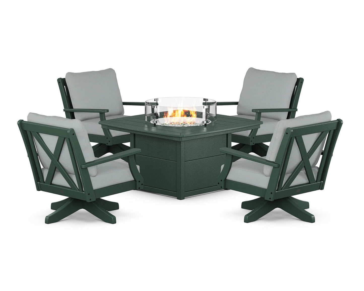 Braxton 5-Piece Deep Seating Swivel Conversation Set with Fire Pit Table
