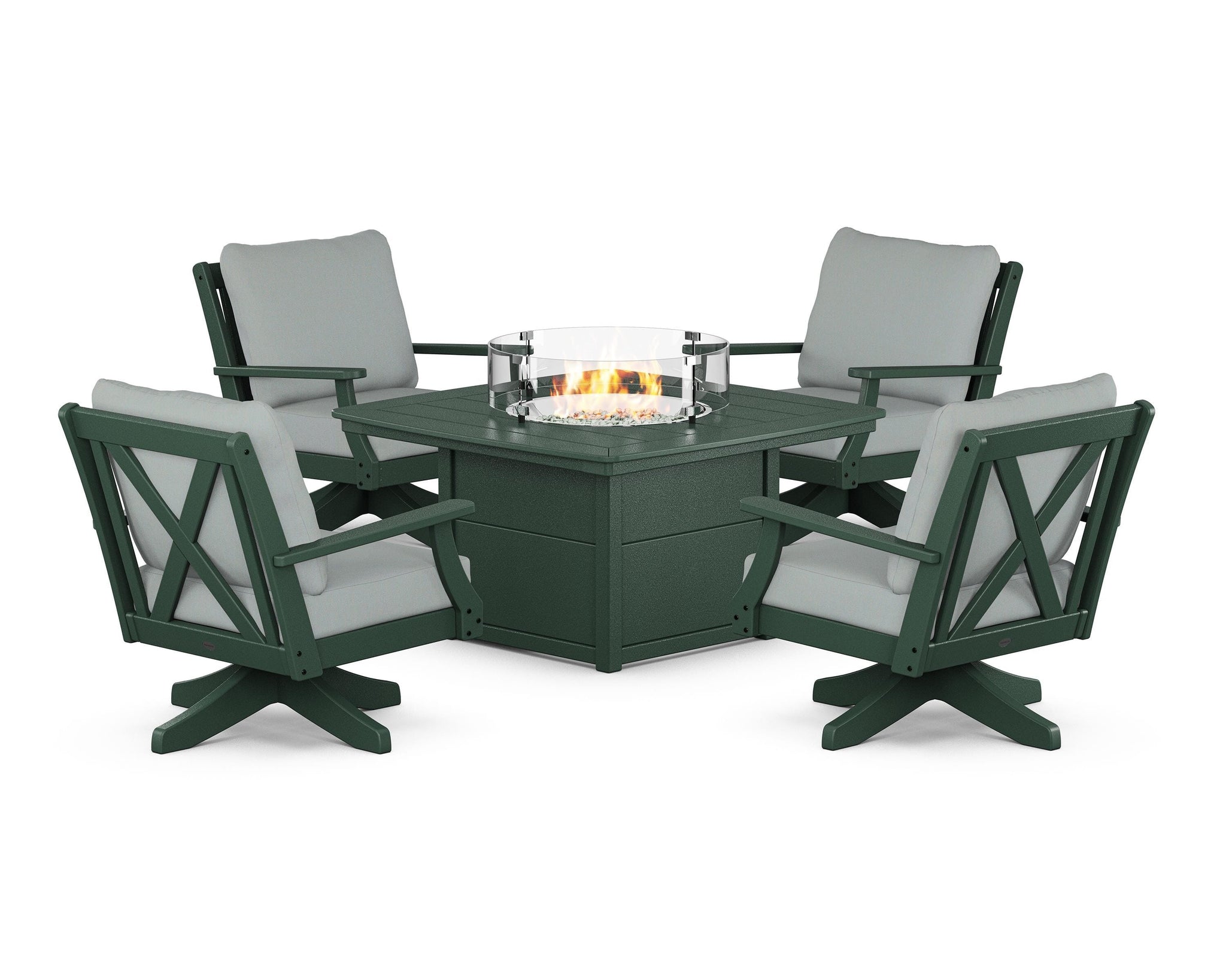 Braxton 5-Piece Deep Seating Swivel Conversation Set with Fire Pit Table