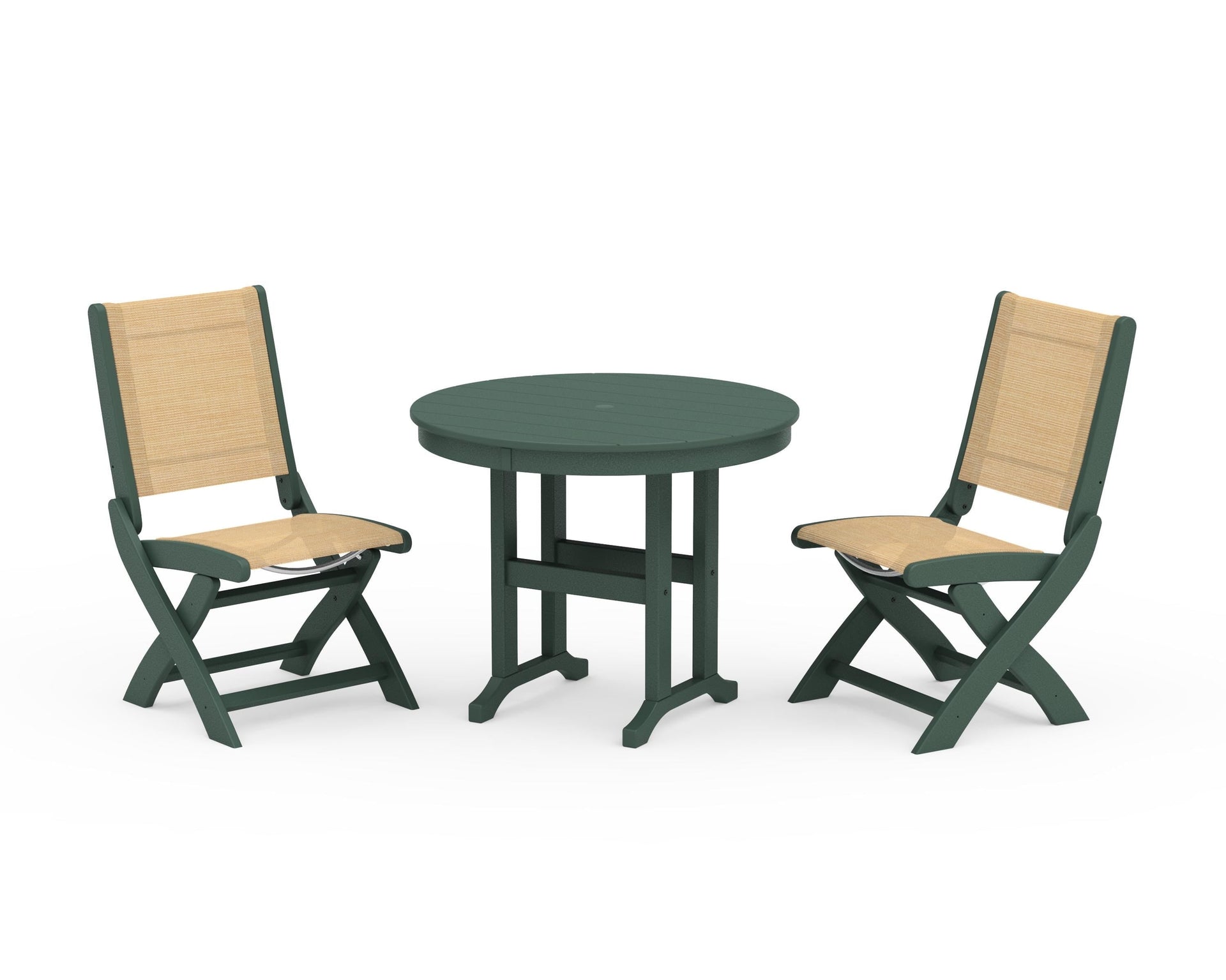 Coastal Folding Side Chair 3-Piece Round Dining Set