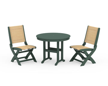 Coastal Folding Side Chair 3-Piece Round Dining Set