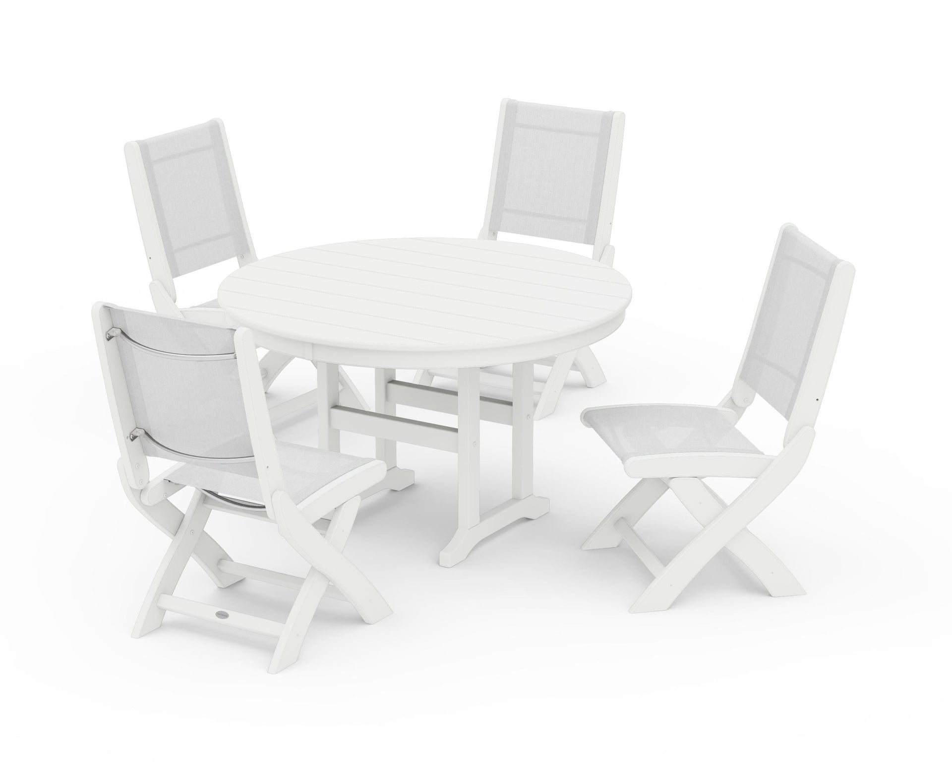 Coastal Folding Side Chair 5-Piece Round Dining Set