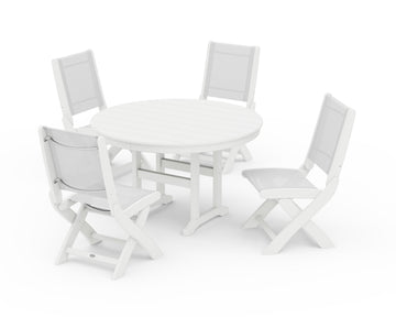 Coastal Folding Side Chair 5-Piece Round Dining Set