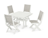 Coastal Folding Side Chair 5-Piece Farmhouse Dining Set With Trestle Legs