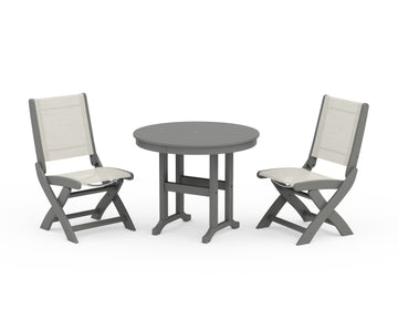 Coastal Folding Side Chair 3-Piece Round Dining Set