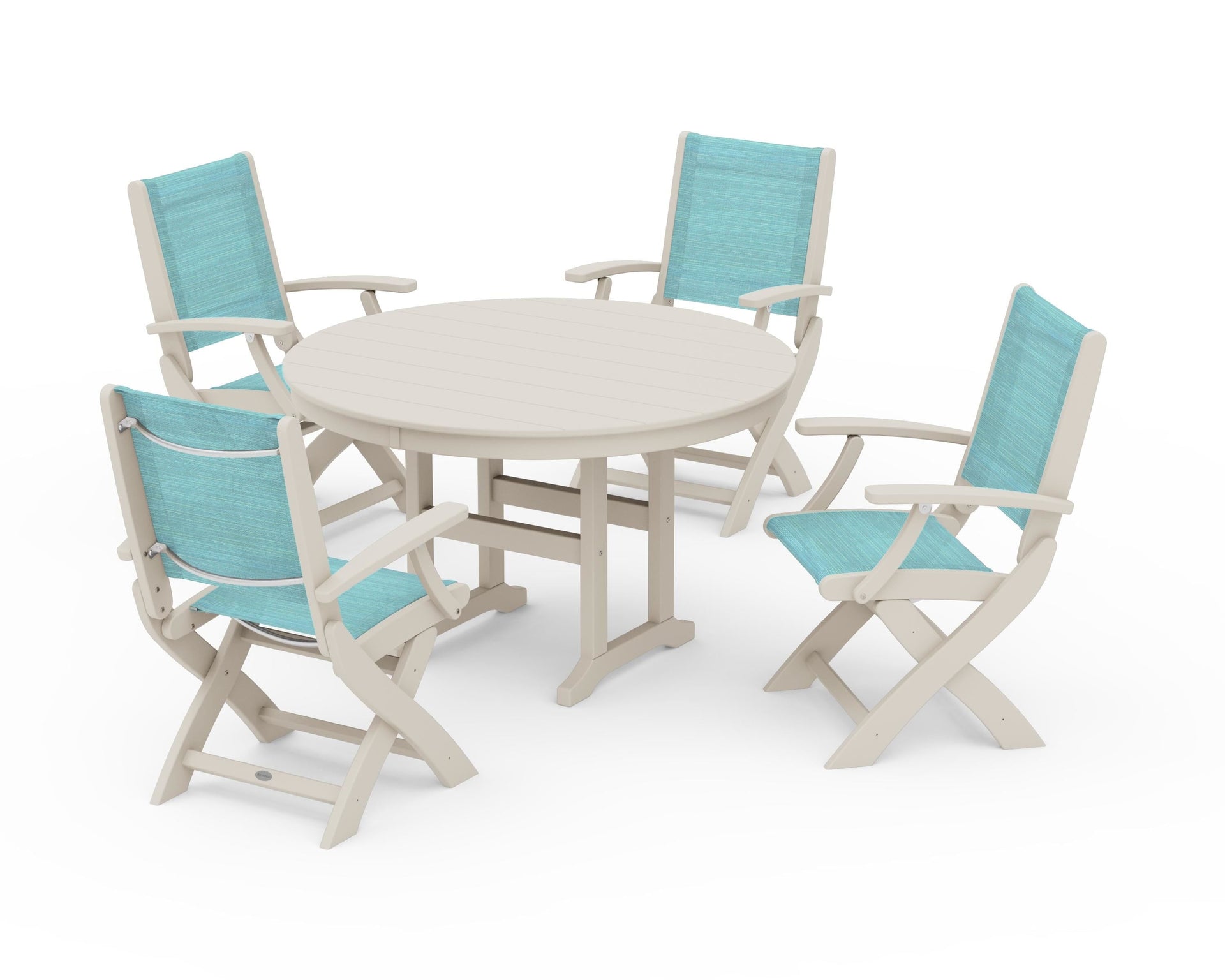 Coastal Folding Chair 5-Piece Round Dining Set