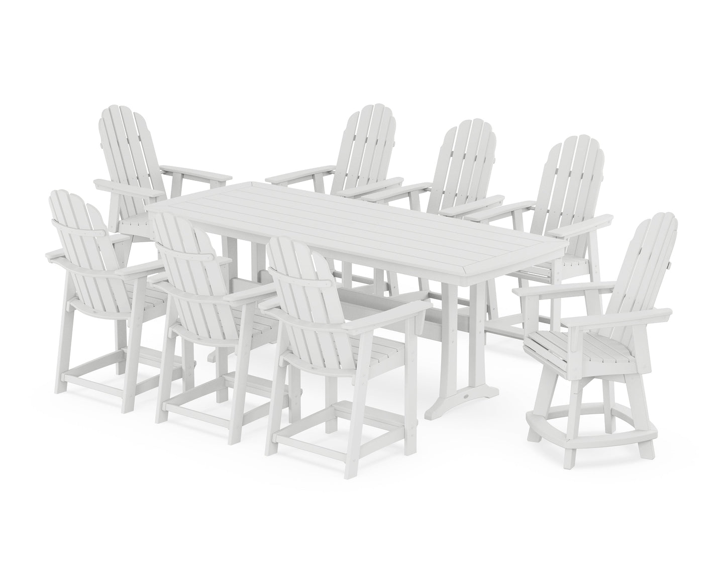 Vineyard Curveback Adirondack Swivel 9-Piece Counter Set with Trestle Legs